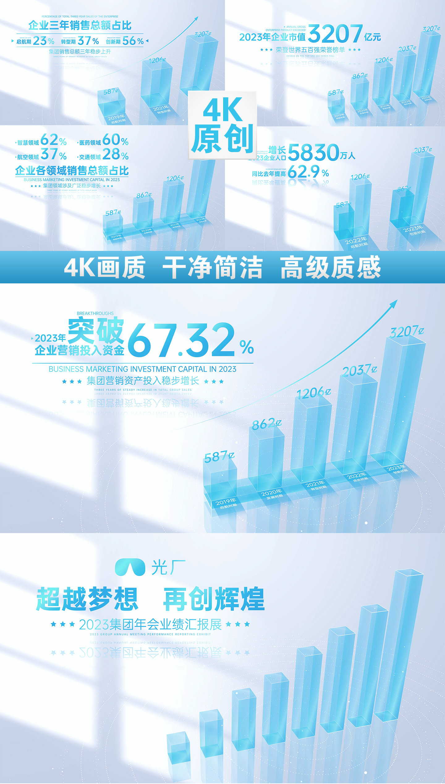 柱状图 企业数据蓝色数据 业务增长数据图