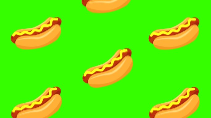 送餐热狗服务动画，绿色背景。