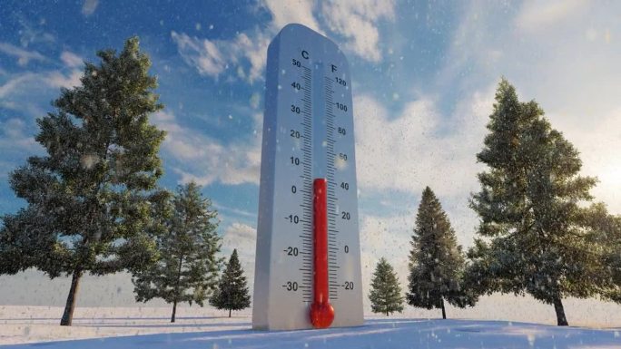 温度计降至零度冬季概念4K