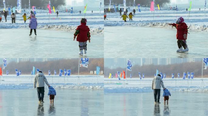 冰雪游乐儿童滑冰游人亲子