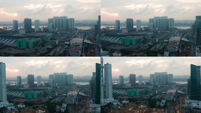 马来西亚柔佛州新山市清晨鸟瞰图