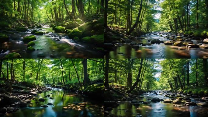 森林溪流自然风景视频素材