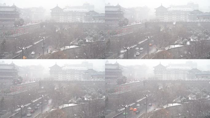 西安城墙南门雪景