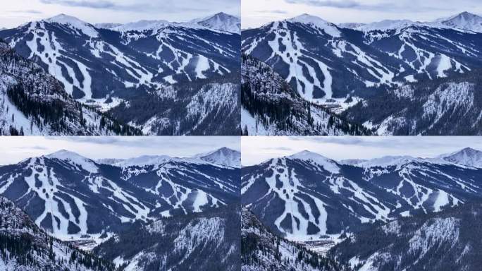 超过70架空中无人机电影铜山莱德维尔科罗拉多州冬季12月圣诞节滑雪跑道遥远的风景银索恩韦尔白杨十英里