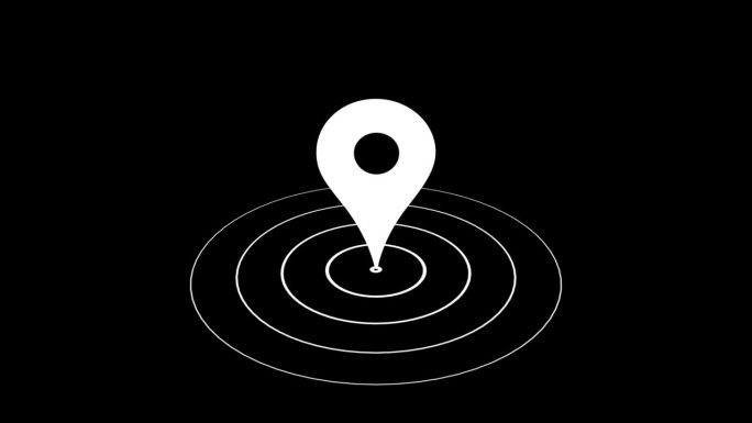 地图引脚动画图标，gps指针。白色定位路线gps位置导航标志和旅行导航针路标路标。位置信号。定位标志