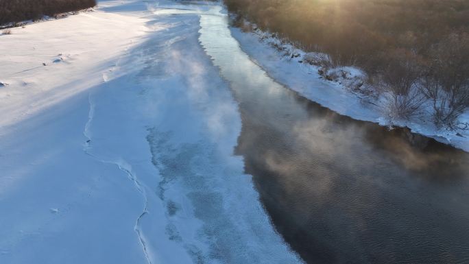 寒冬阳光冰河晨 雪景