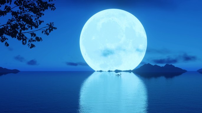 湖面蓝月亮 海上月亮 明月