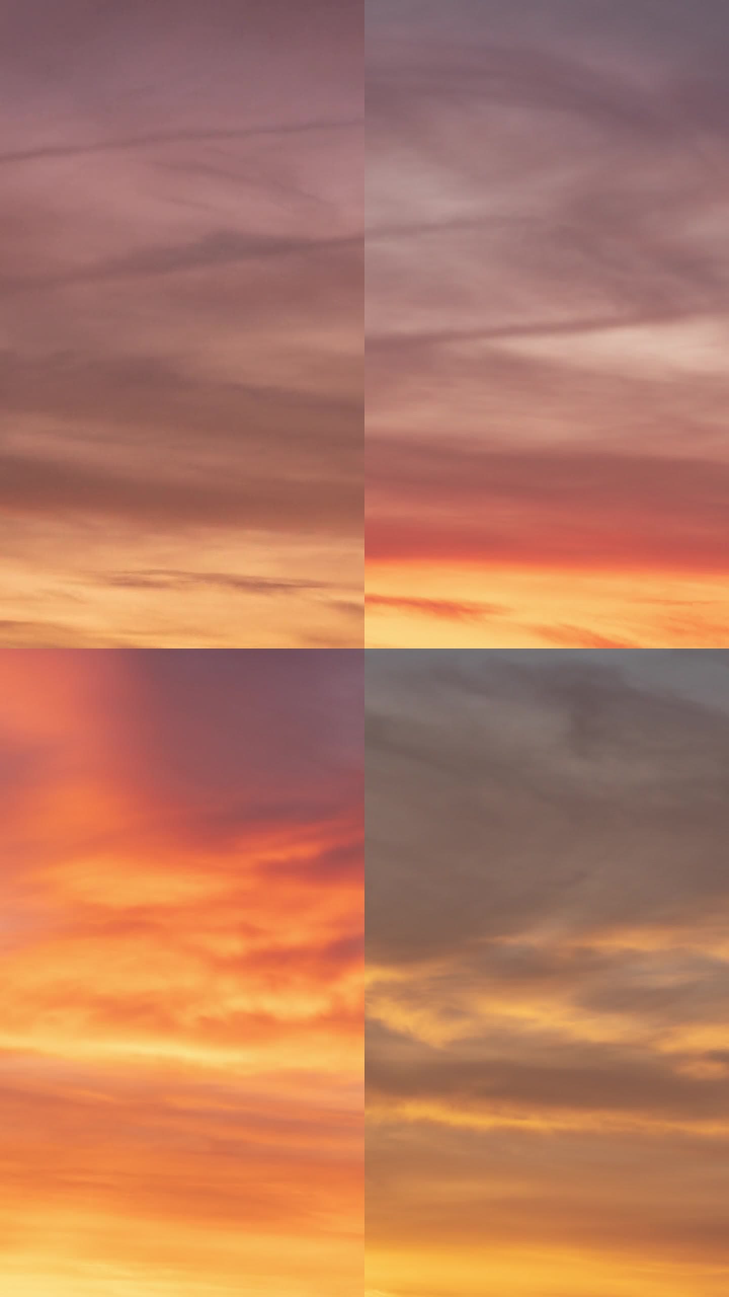 垂直视频。电影般的红云迅速飘过天空，冉冉升起的太阳把它们涂上了火红的色彩。延时。
