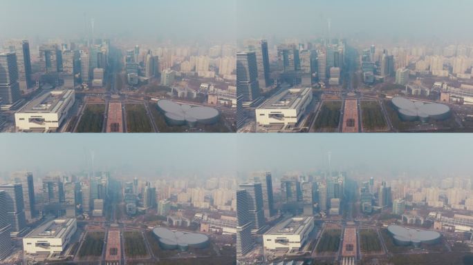 航拍雾霾中的上海世纪大道
