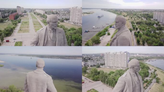 俄罗斯伏尔加格勒列宁纪念碑近距离快速轨道航拍。