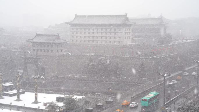 西安城墙南门雪景