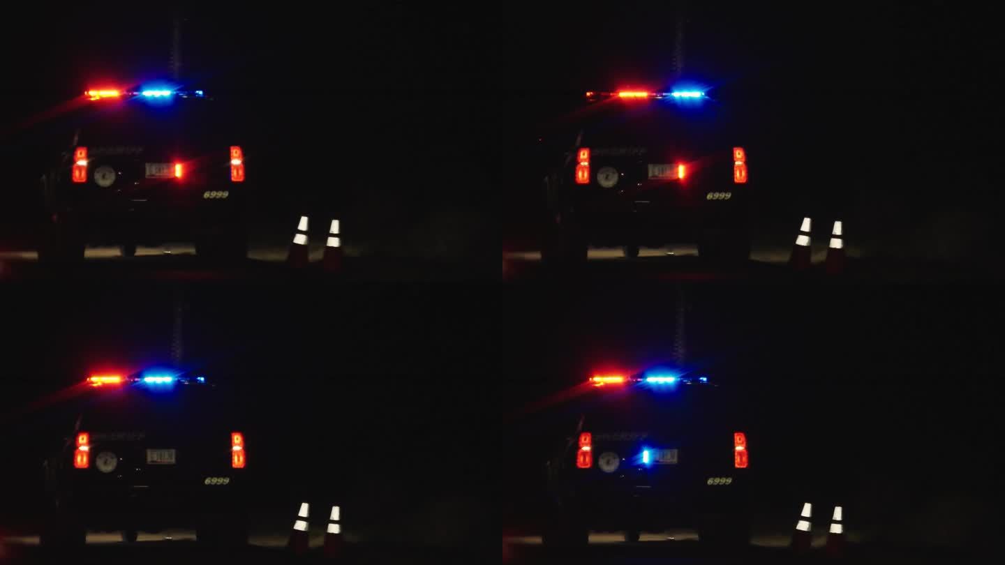 警用SUV车灯闪烁的特写