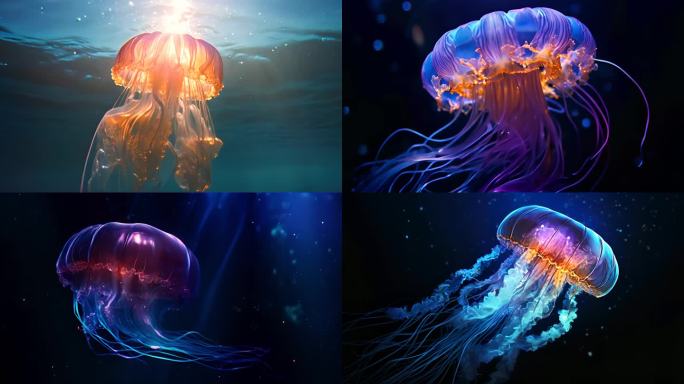 深海中多彩绚丽的水母