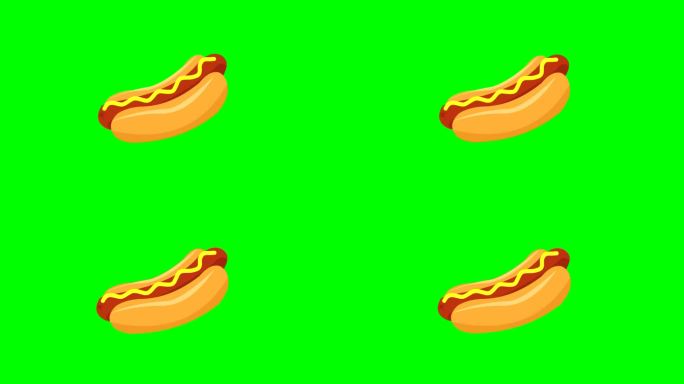 快餐热狗服务动画，绿色背景。