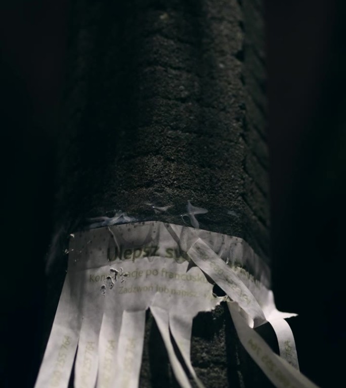 杆子上的海报，夜，风