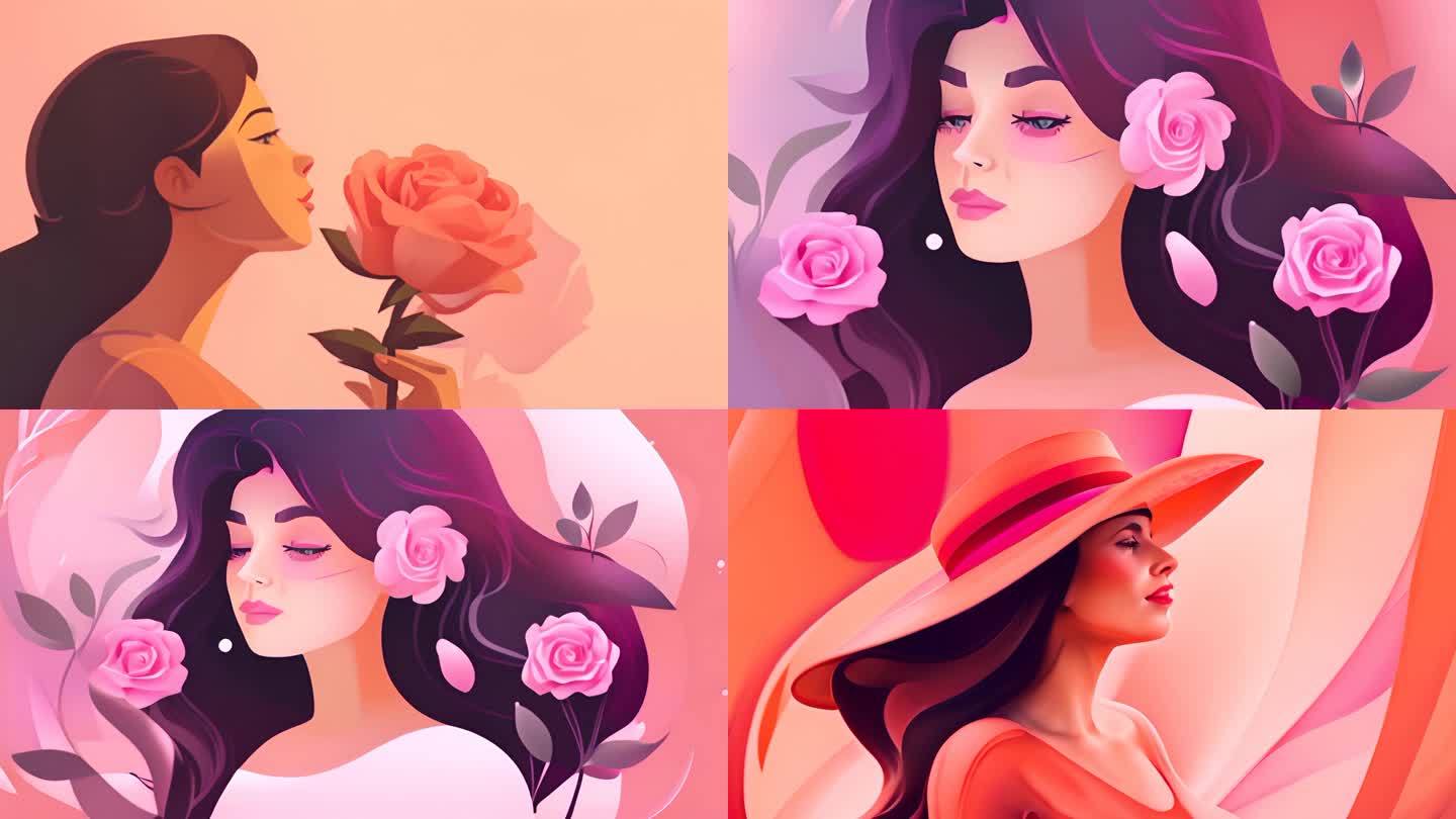 三八妇女节女性玫瑰动画