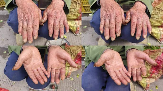 农民的手老人手特写干裂的手老人手苍老的手