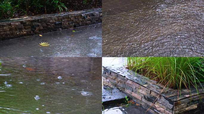 城市马路道路下暴雨倾盆大雨下雨天雨水雨滴