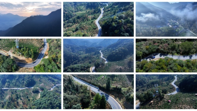 新能源汽车行驶在山路上 绿色出行森林山路