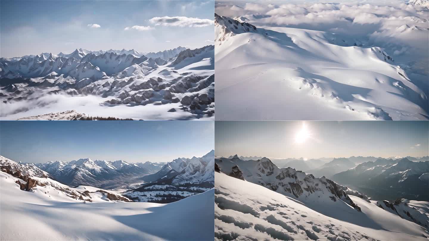 连绵巍峨雪山雪景天空视频素材