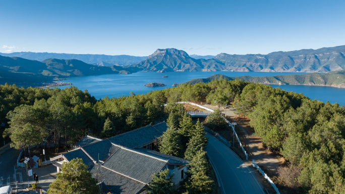 云南丽江宁蒗泸沽湖全景大景航拍