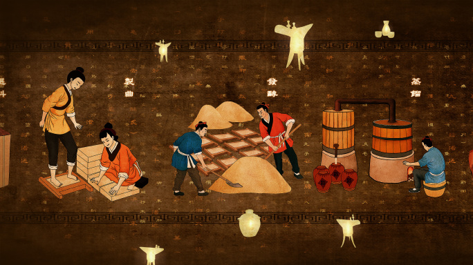 古法酿酒工艺流程白酒文化插画展示视频素材