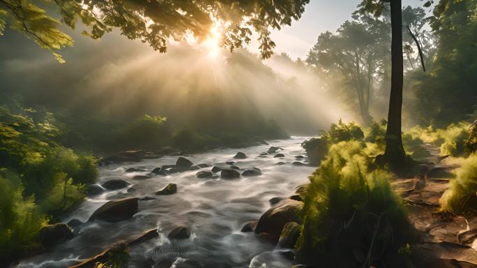 原始森林大自然清晨阳光唯美空镜头绿色环保