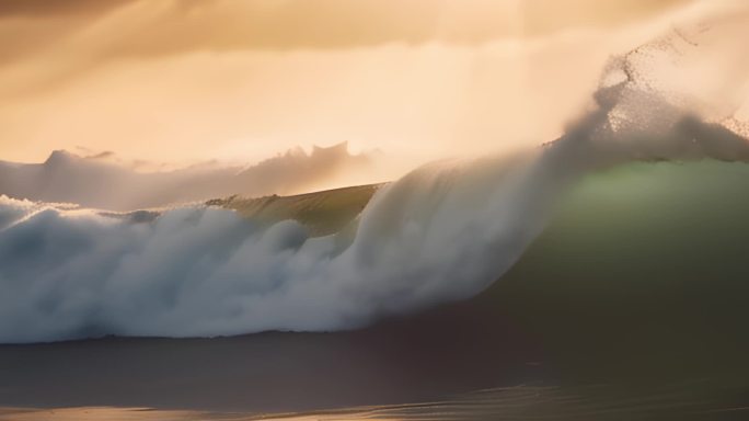 宽屏超宽屏夕阳大海海上风浪大浪巨浪涨潮