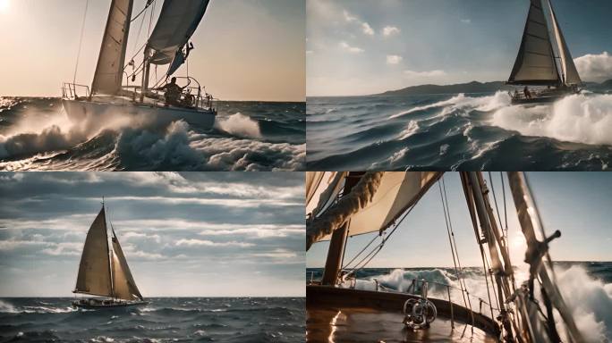 扬帆起航乘风破浪帆船航行航海视频素材