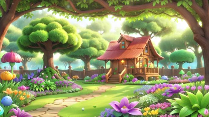 4K唯美梦幻卡通童话儿童花园背景