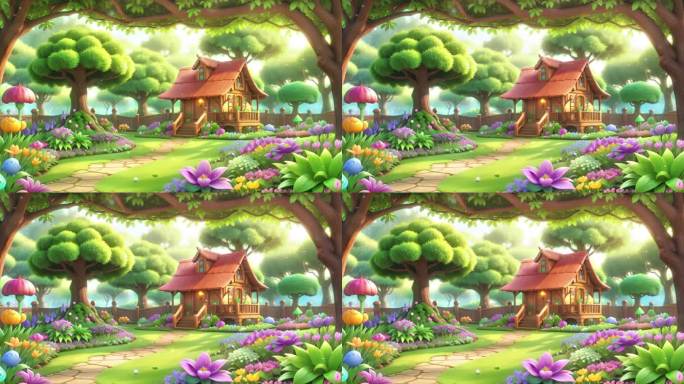 4K唯美梦幻卡通童话儿童花园背景