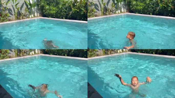 小男孩游泳快淹死了