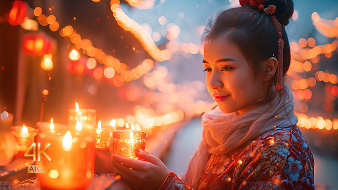 新春氛围 灯笼 蜡烛 烟花 古色古香春节