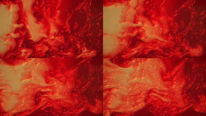 抽象3d渲染的数字动画旋转，流动的图案在红橙色色调。有机组合形成4K
