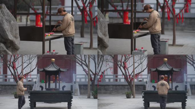 男子青龙寺烧香祈福祈愿新年愿望