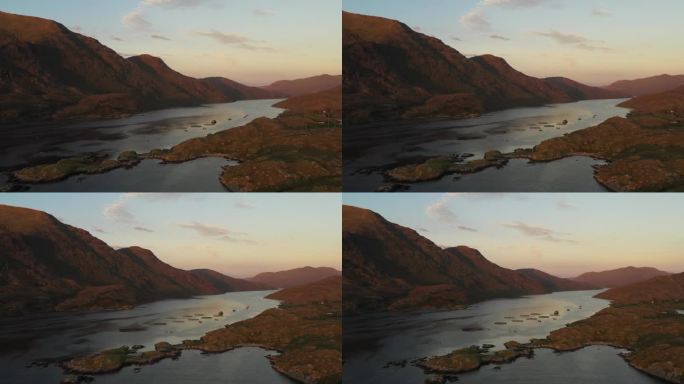 鸟瞰日落时的基拉尼峡湾，康涅马拉，戈尔韦，爱尔兰