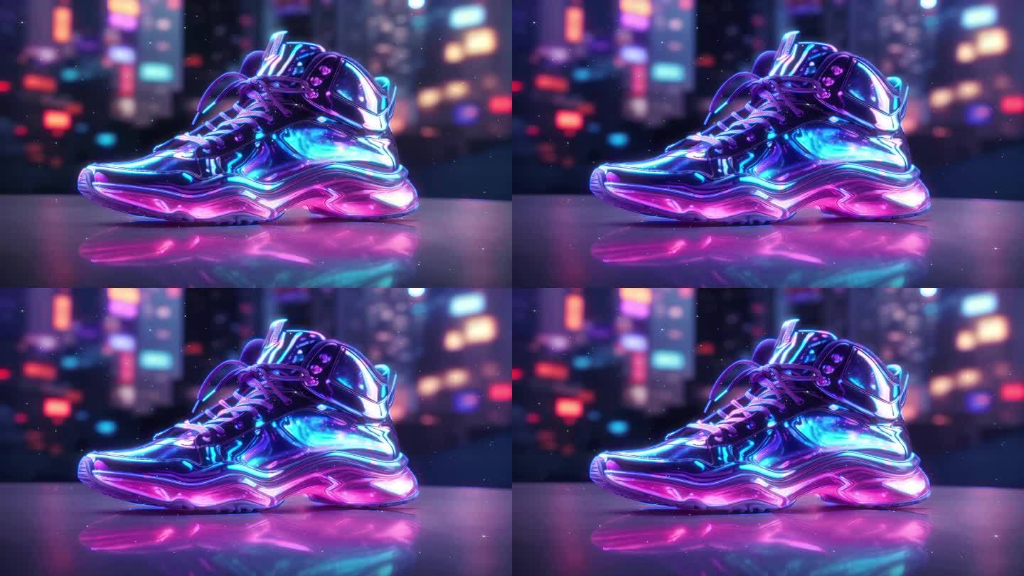 4K赛博朋克梦幻科幻科技霓虹球鞋背景