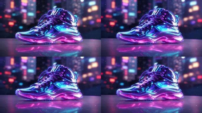 4K赛博朋克梦幻科幻科技霓虹球鞋背景