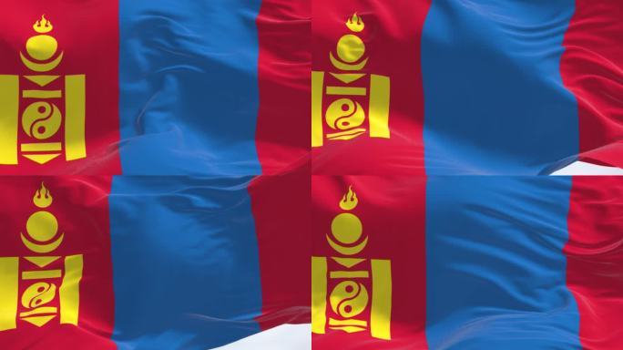 蒙古国旗迎风飘扬的特写