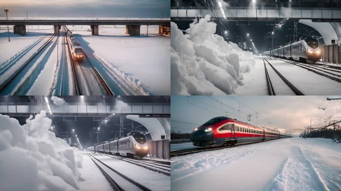 高铁穿梭冬天雪景视频素材