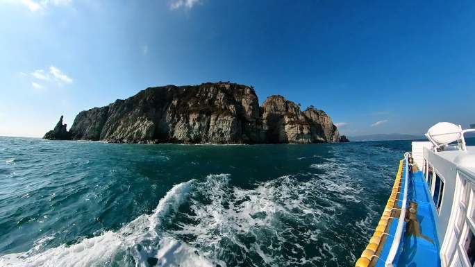 轮船海景，海岛、轮船、全景多个视角