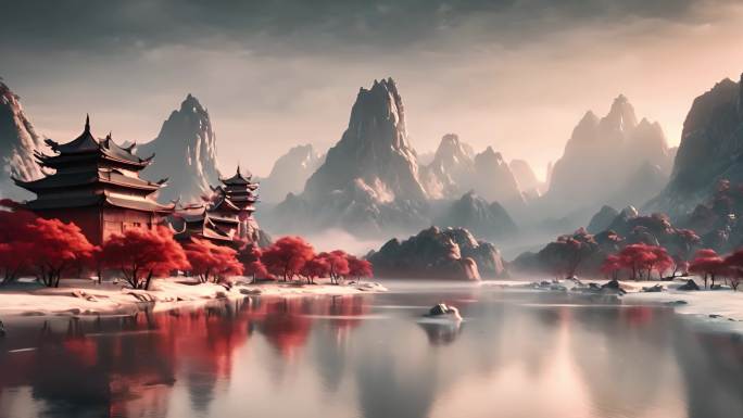3D中国风山水风景意境背景