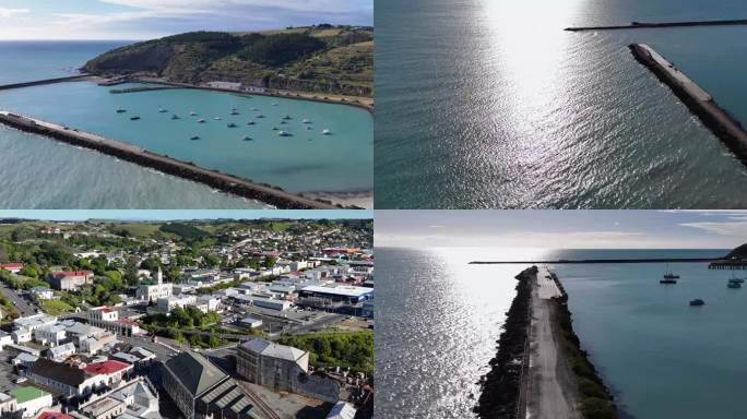 航拍新西兰奥玛鲁城镇海岸风光