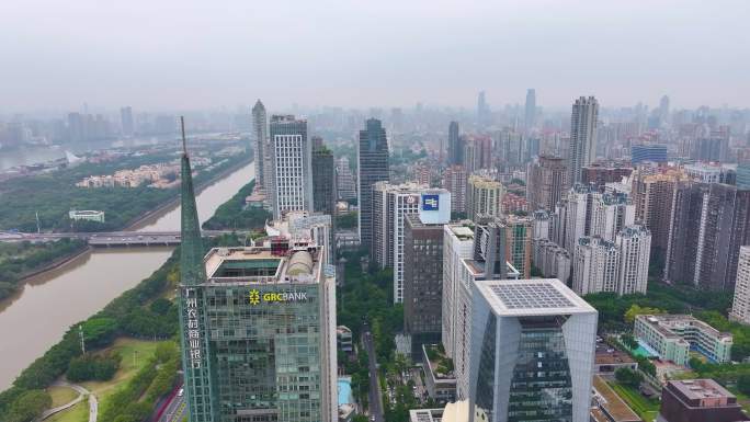 天河区广东广州农村商业银行航拍高楼大厦广