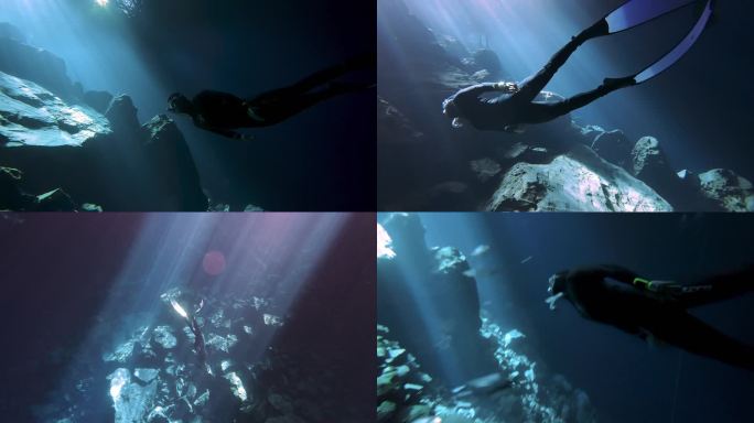 男潜水员自由潜水耶稣光广西文旅宣传白龙洞