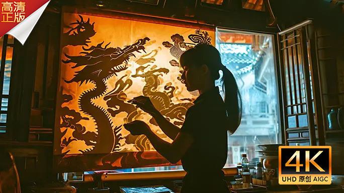皮影戏 龙年 新年春节 龙图腾 刺绣