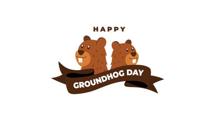 Happy Groundhog Day. animated text with cute groun