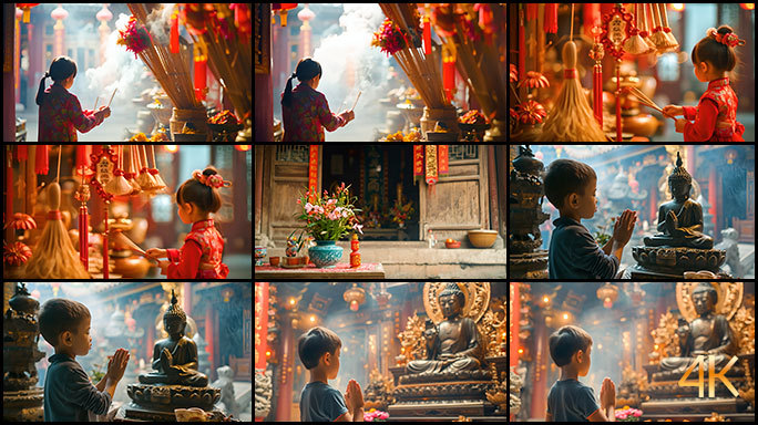庙宇上香 烧香拜佛 中国传统礼教仪式