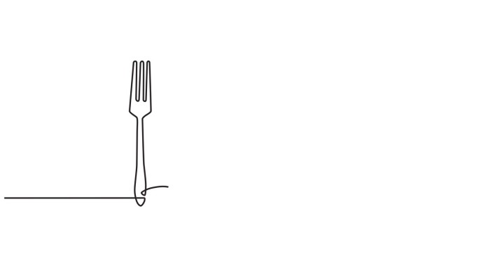 连续的一行动画。一套餐具的手绘动画图形元素。盘子，勺子，叉子，刀的概念。视频4 k