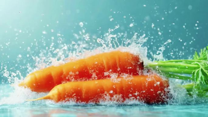 胡萝卜健康有机农产品新鲜食物蔬菜水滴清洗